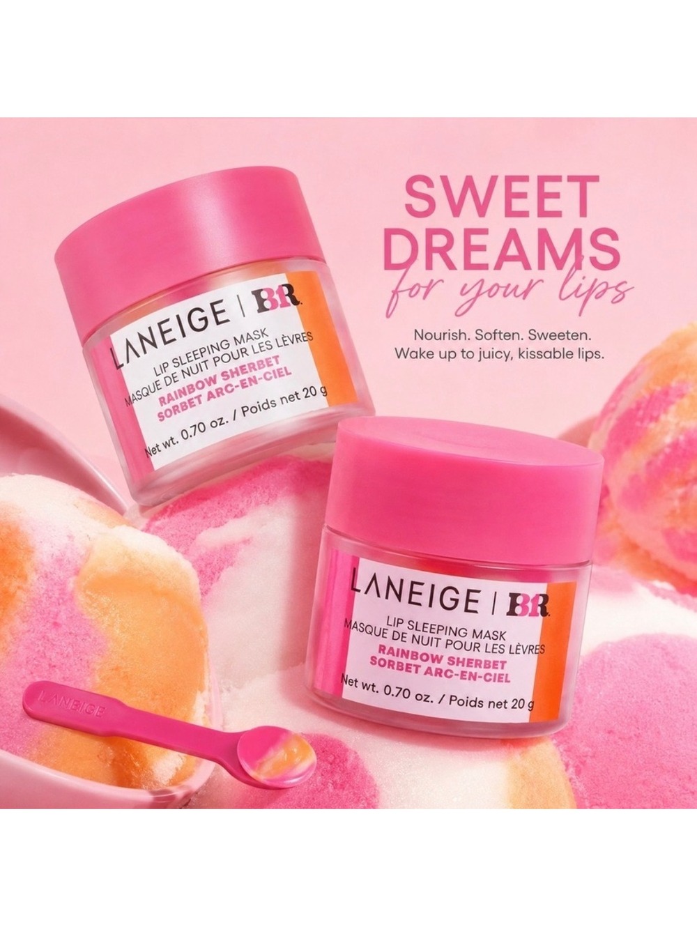 TWO Laneige Lip Sleeping Masks in Rainbow Sherbert 🌈🍨 Brand New in Box!